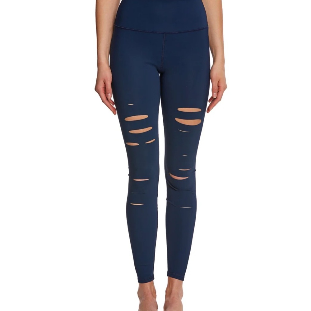ALO Yoga Blue Ripped Warrior Shredded Yoga Leggings Size Small